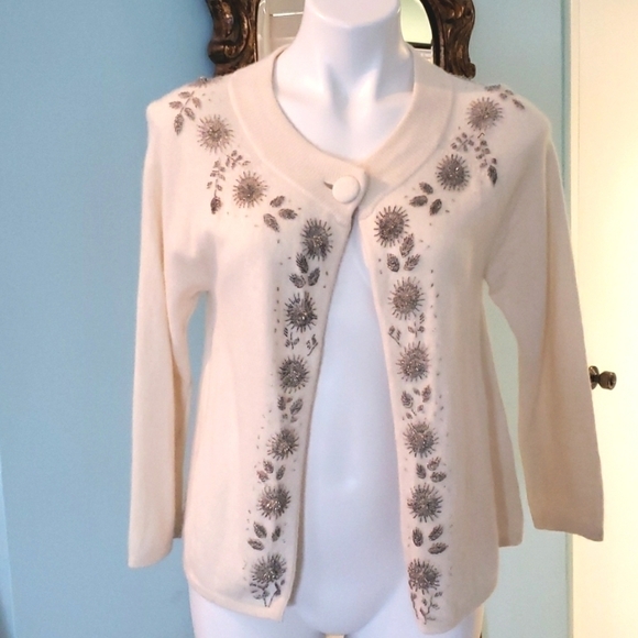 Talbots Sweaters - tALBOTS Beaded One Button Cardigan
